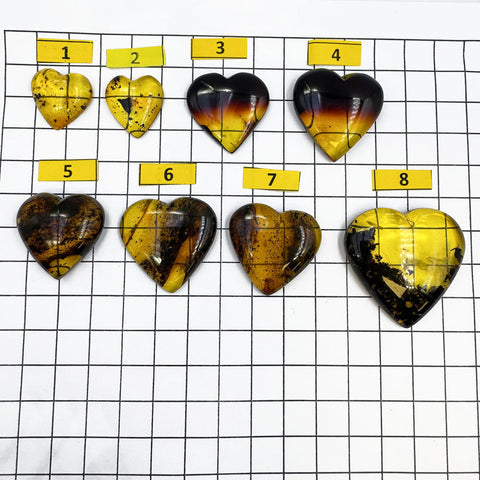 Fossil Amber Heart Shape Cabochons