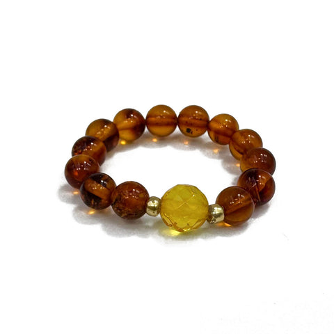 Cognac Amber Round Bead Stretch Ring