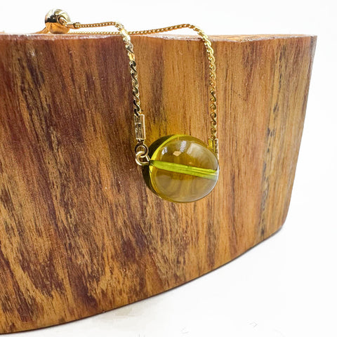Green Olive shape Bead Chain Necklace 14K Gold Plated