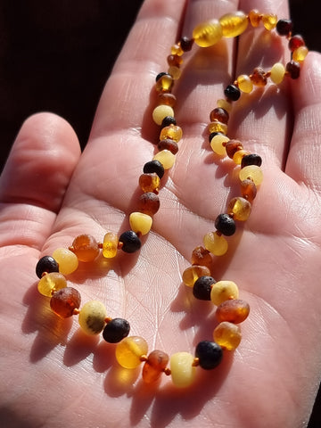 "KIDDO" Multi-Color Amber Baroque Unpolished Beads Baby Necklace