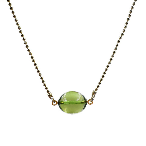 Green Amber Olive Beads Chain Necklace 14K Gold Plated