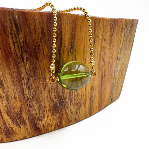 Green Amber Olive Beads Chain Necklace 14K Gold Plated