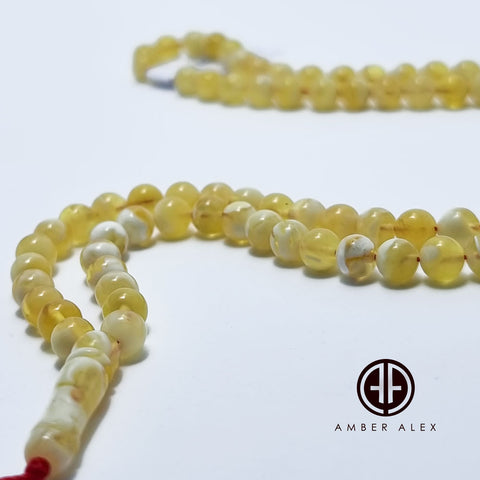 White With Yellow Amber Round Shape 5 mm Islamic Prayer Beads