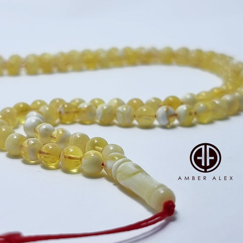 White With Yellow Amber Round Shape 5 mm Islamic Prayer Beads