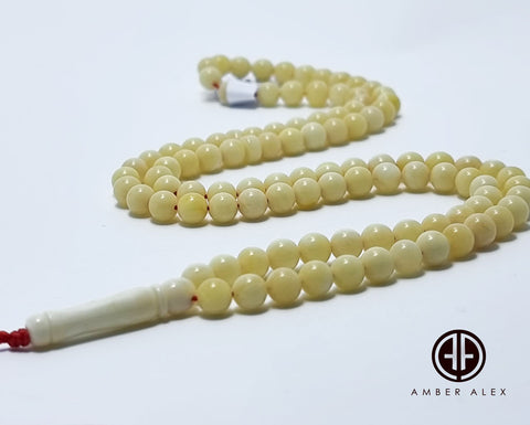 White With Yellow Amber Round Shape 5 mm Islamic Prayer Beads