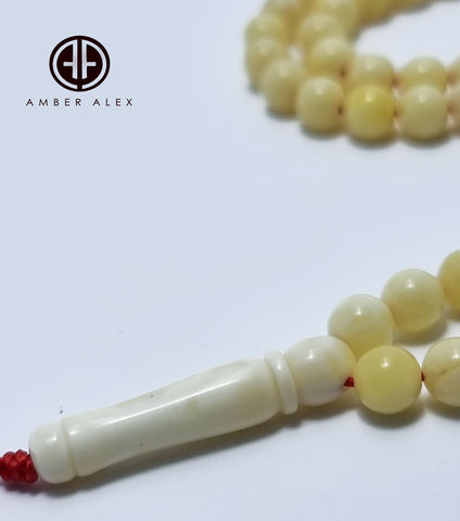 White With Yellow Amber Round Shape 5 mm Islamic Prayer Beads