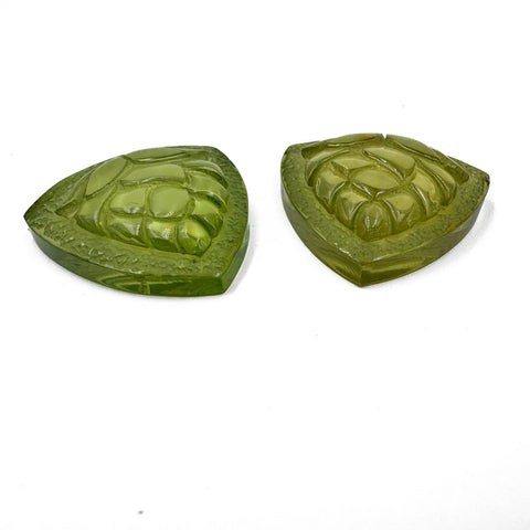 Green Amber Carved Acorn Cabochons