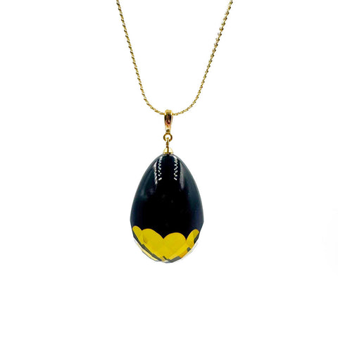 Two Tone Amber Faceted Drop Pendant & Chain Necklace 14K Gold Plated