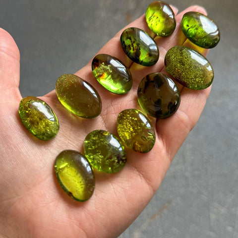 Green Amber Handmade Free Shape Cabochons