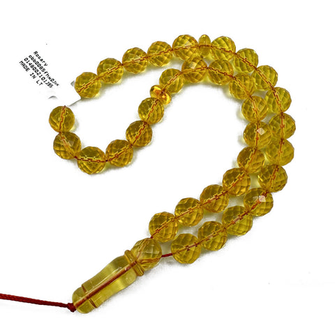 Transparent Amber Faceted Round Shape 8.5 mm Islamic Prayer Beads