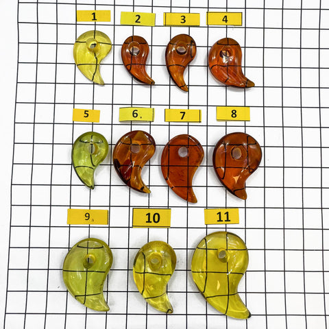 Multi-Color Amber Magatama Beads
