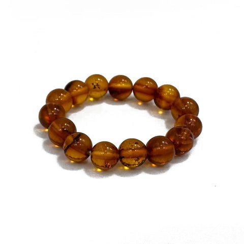 Cognac Amber Round Bead Stretch Ring