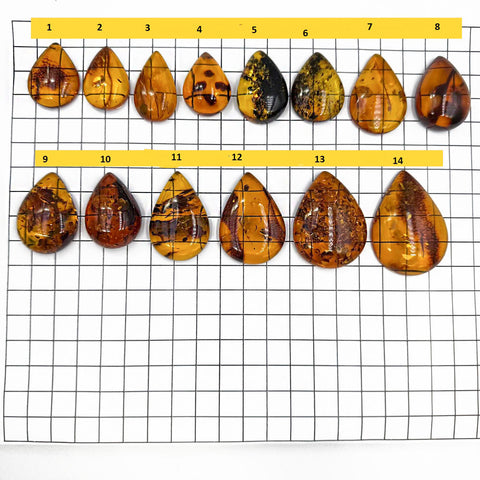 Cognac Amber Drop Shape Cabochons