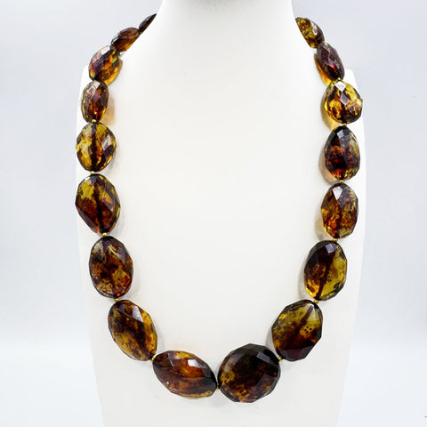 BA Green Amber Faceted Nugget Beads Necklace 14K Gold Plated