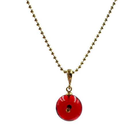 Red Tablet Beads Chain Necklace 14K Gold Plated