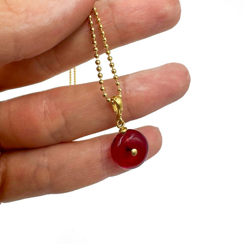 Red Tablet Beads Chain Necklace 14K Gold Plated