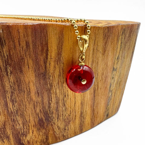 Red Tablet Beads Chain Necklace 14K Gold Plated