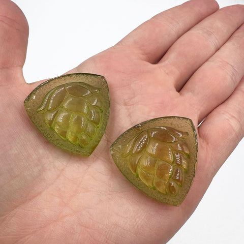Green Amber Carved Acorn Cabochons