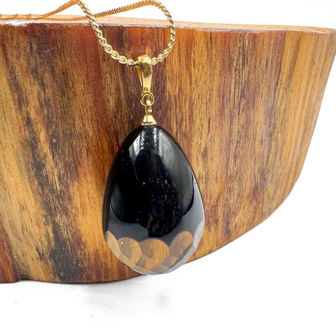 Two Tone Amber Faceted Drop Pendant & Chain Necklace 14K Gold Plated