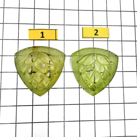 Green Amber Carved Acorn Cabochons