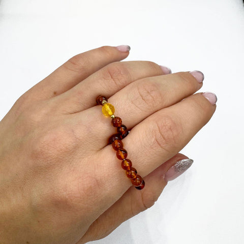 Cognac Amber Round Bead Stretch Ring