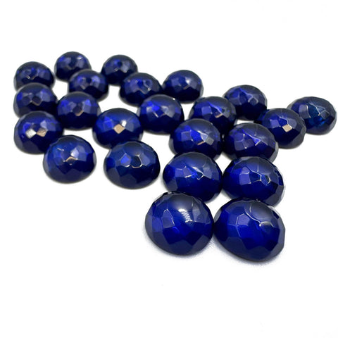 Blue Amber Calibrated Facated Round Cabochons