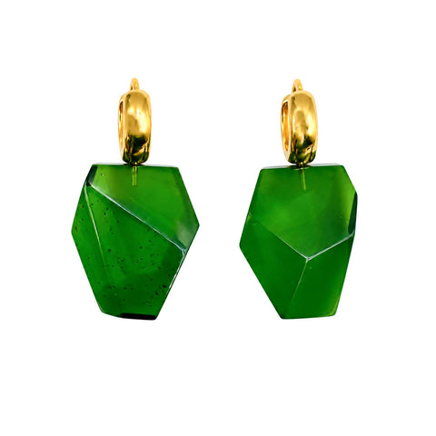 Green Amber Crystal Dangle Earrings 14k Gold Plated