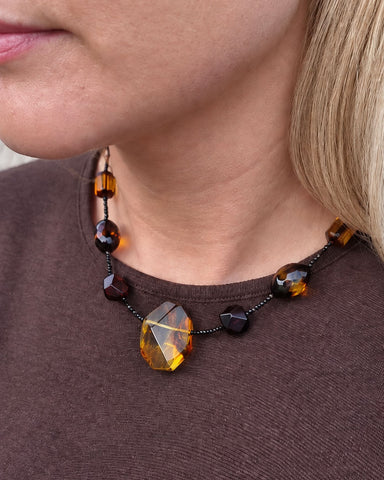Multi-Color Amber Olive & Barrel Beads Necklace