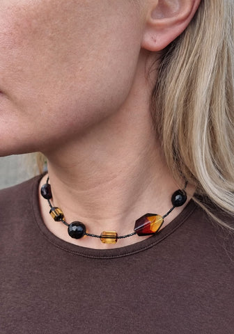 Multi-Color Amber Olive & Barrel Beads Necklace