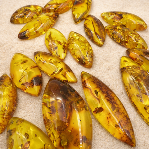 Light Cognac Amber Marquise Shape Cabochons