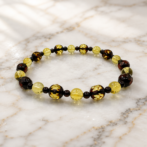SPARKLING ELEGANCE Multi-Color Amber Round Beads Stretch Bracelet