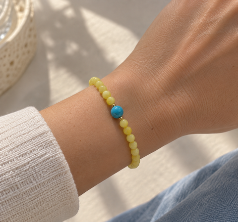 Milky Amber Round Beads Stretch Bracelet