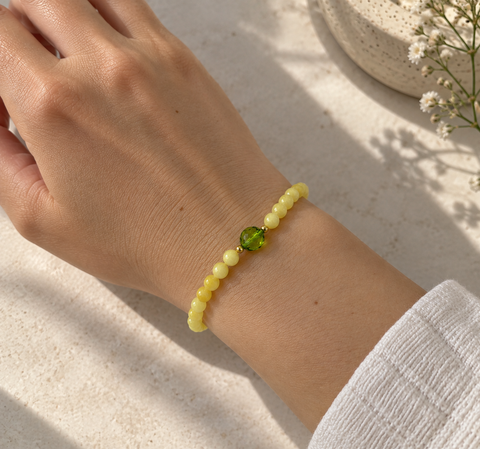 Milky Amber Round Beads Stretch Bracelet