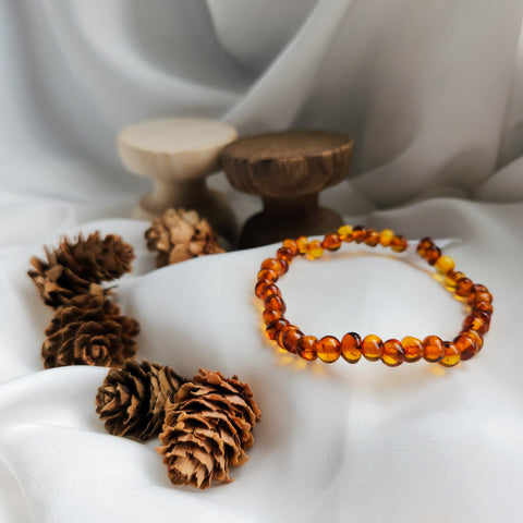 Cognac Amber Baroque Beads Stretch Bracelet