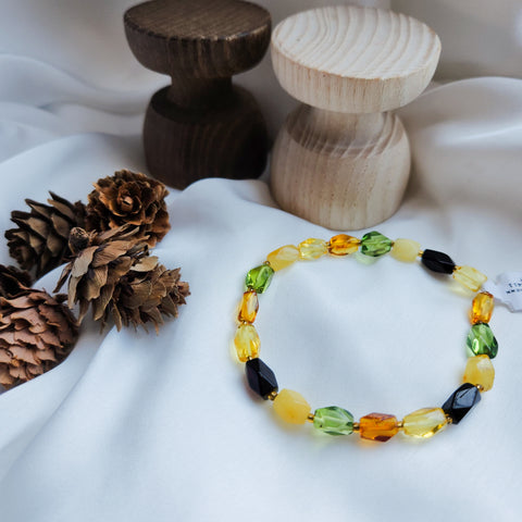 Multi-Color Amber Faceted Nugget Beads Stretch Bracelet