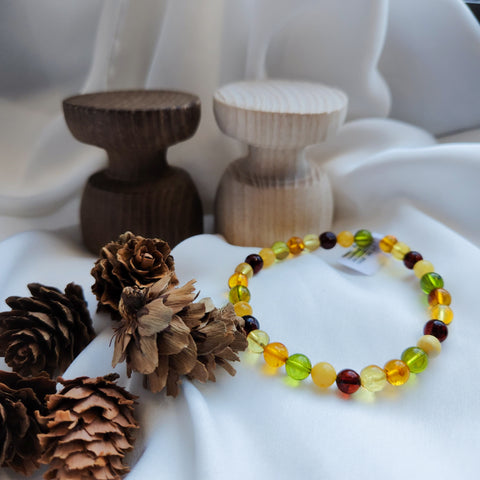 Multi-Color Amber Round Beads Stretch Bracelet