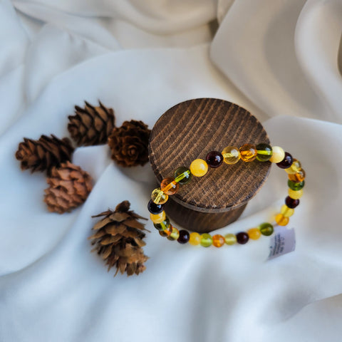 Multi-Color Amber Round Beads Stretch Bracelet