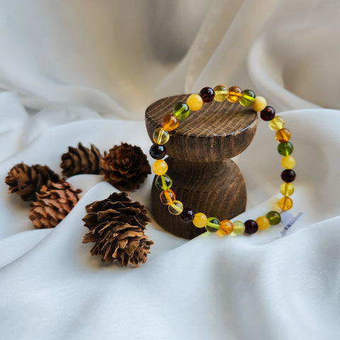 Multi-Color Amber Round Beads Stretch Bracelet