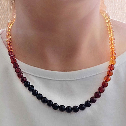 Rainbow Amber Faceted Round Beads Necklace