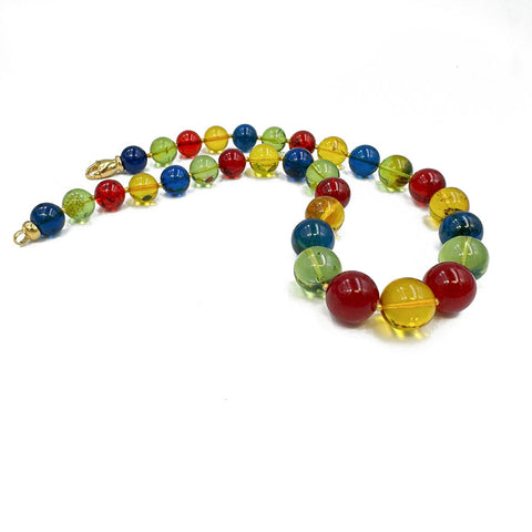 Multi-Color Amber Round Beads Necklace 14k Gold Plated