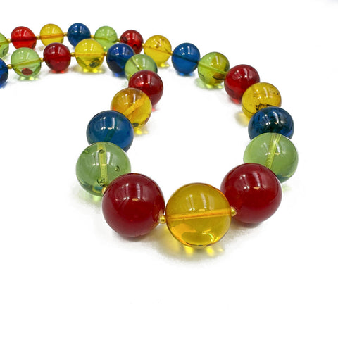 Multi-Color Amber Round Beads Necklace 14k Gold Plated
