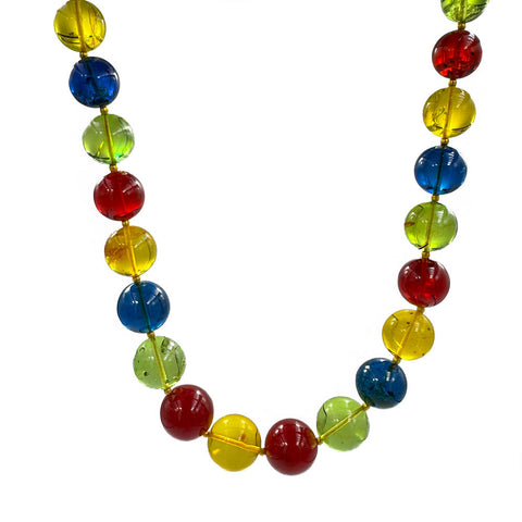 Multi-Color Amber Round Beads Necklace 14k Gold Plated