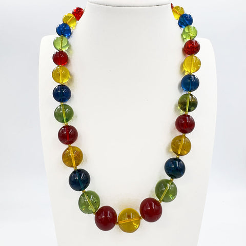 Multi-Color Amber Round Beads Necklace 14k Gold Plated