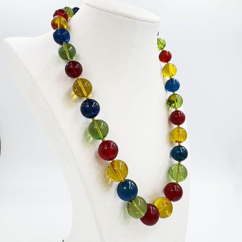 Multi-Color Amber Round Beads Necklace 14k Gold Plated