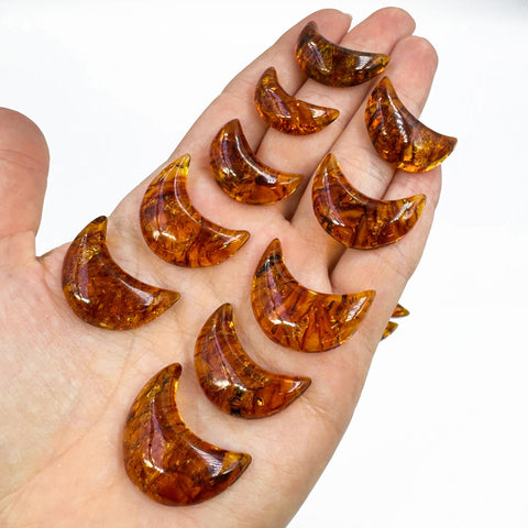 Cognac Amber Moon Shape Cabochons