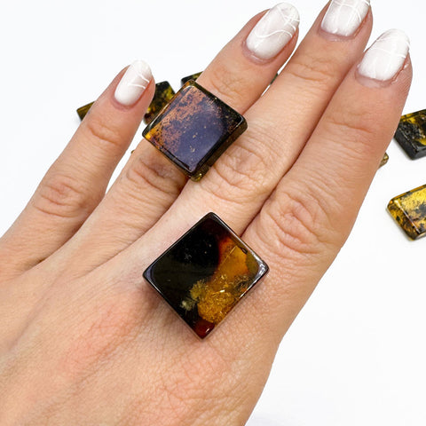 Fossil Amber Rectangular Free Shape Cabochons