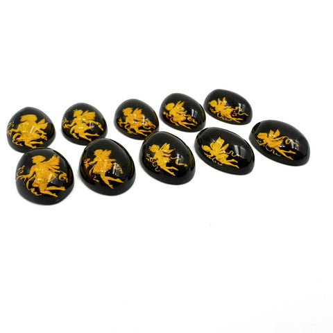 Cherry Amber Engraved Fairy Oval Shape Cabochons