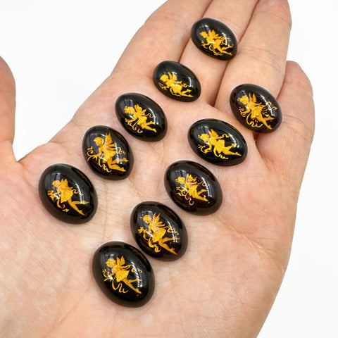Cherry Amber Engraved Fairy Oval Shape Cabochons