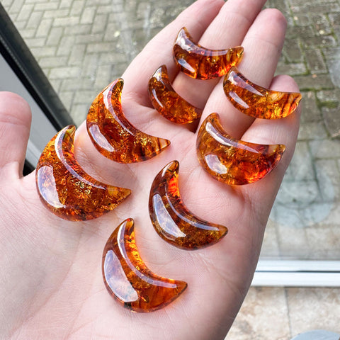 Cognac Amber Moon Shape Cabochons