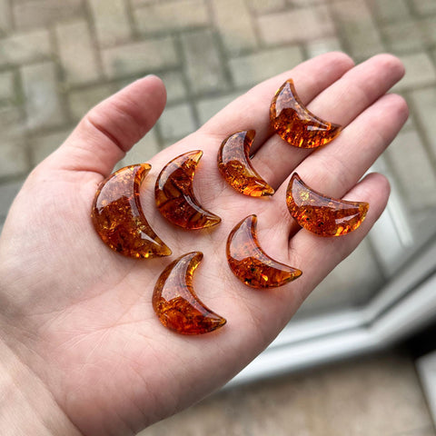 Cognac Amber Moon Shape Cabochons